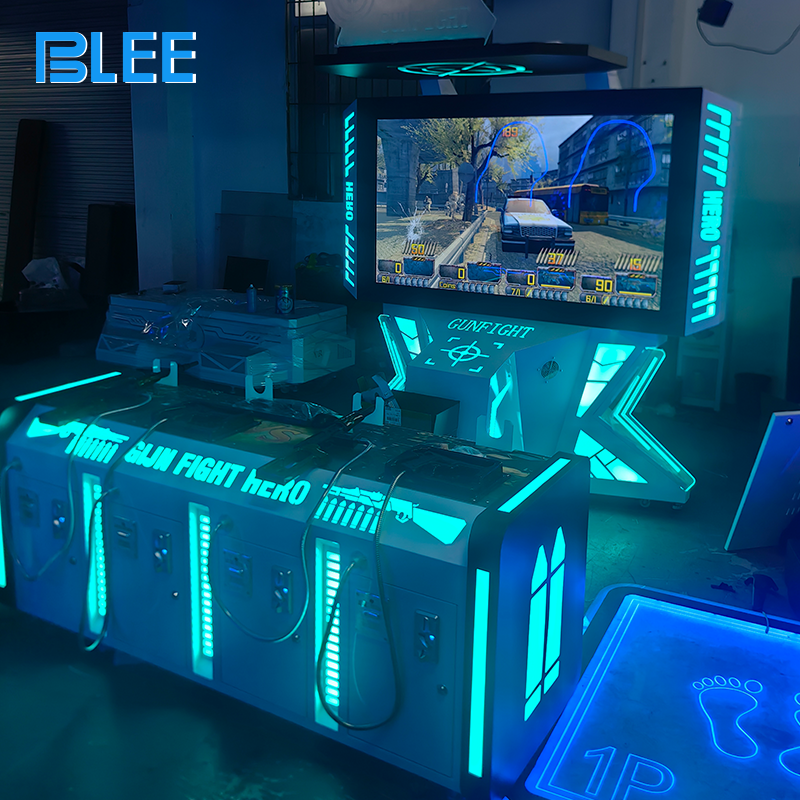 Four players wearing LED headsets, simultaneously engaged in a cooperative wilderness hunting mission.