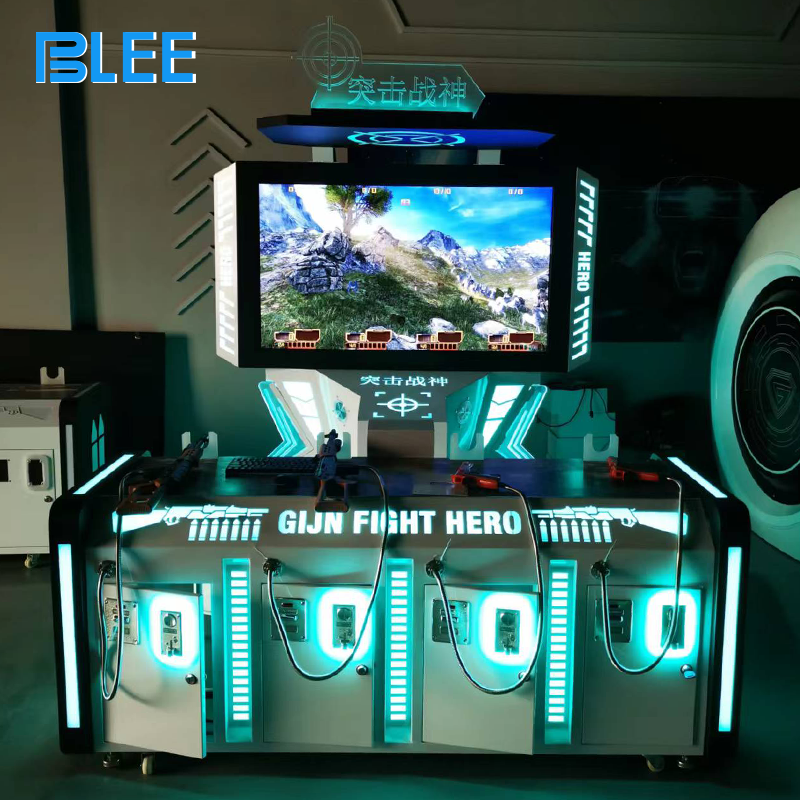 Spectators gathered around the machine watching all four players' hunting perspectives on the 55-inch display.