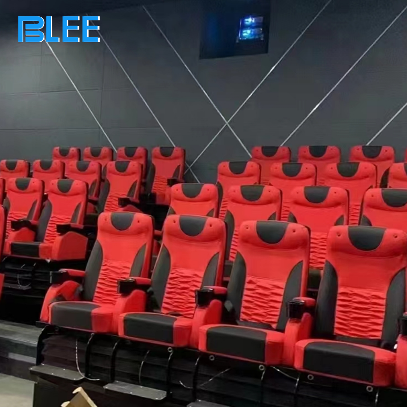 Six viewers wearing 3D glasses, seated in dynamic motion chairs during an exciting roller coaster program.