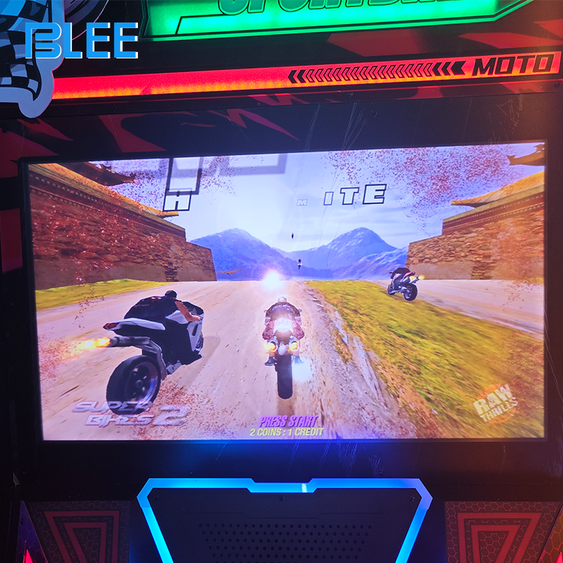 Close-up of the handlebar controls showing throttle grip, dual hand brakes, and gear shifter.