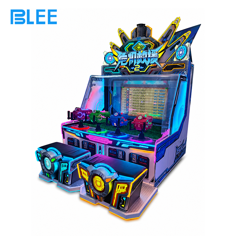 crisis rescue arcade machine (3) Four players working together to extinguish virtual flames on a burning building.