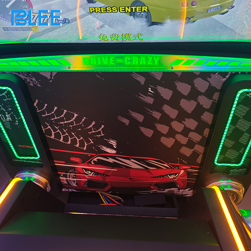 Close-up of the 55-inch high-definition display showing vibrant track details and speedometer.